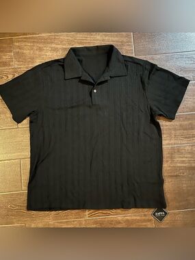 Zaful Black Subtle Striped Short-Sleeve Polo